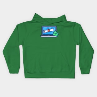 Scholarship, Laptop, Certificate And Money Cartoon Kids Hoodie